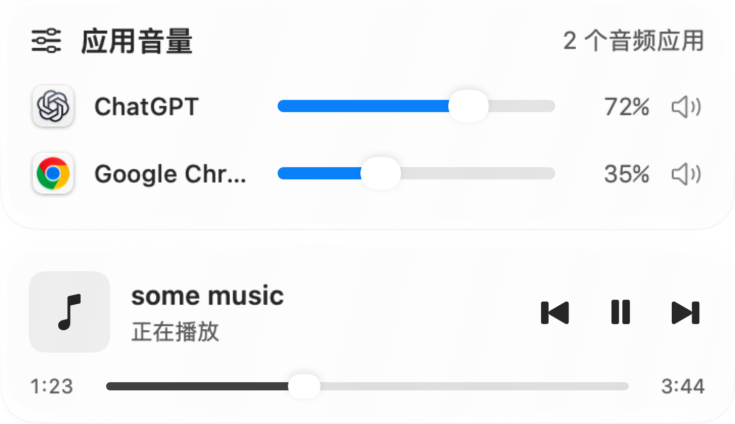 Actual app volume and playback controls