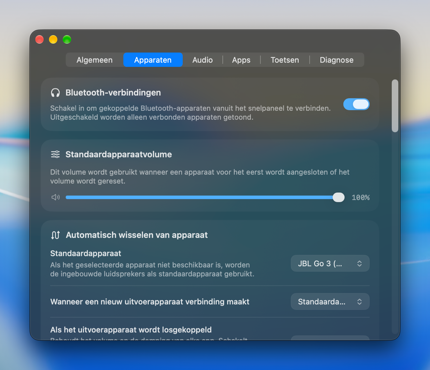 Bluetooth- en Pro-apparaatinstellingen